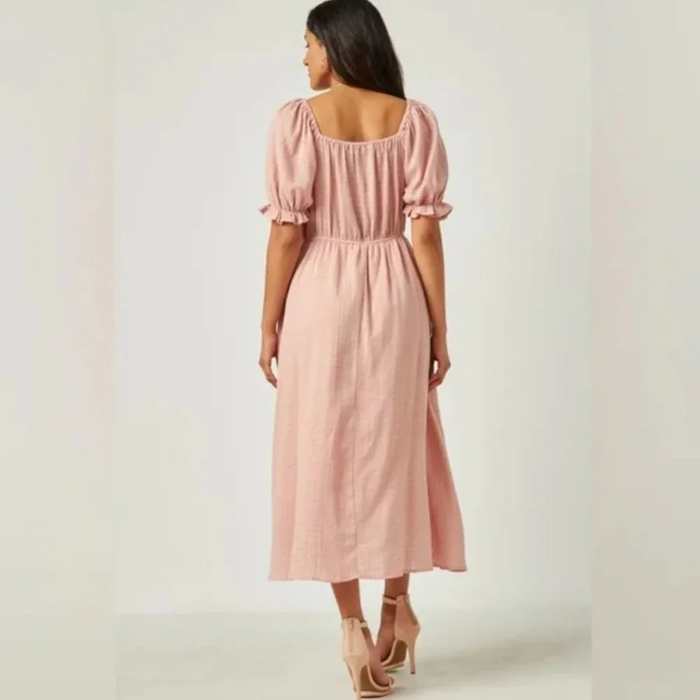 Smocked Bodice Puff Sleeve Midi Dress NWT Women's and Plus Sizes Available - Picture 2 of 6